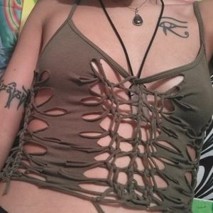 Olive green fairy weaved tank top